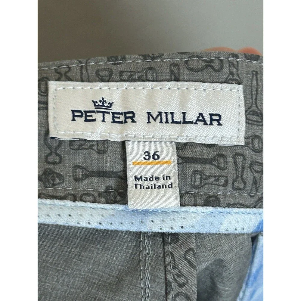 Peter Millar Golf Shorts Mens 36 Gray Performance Golf Tee Geometric Print